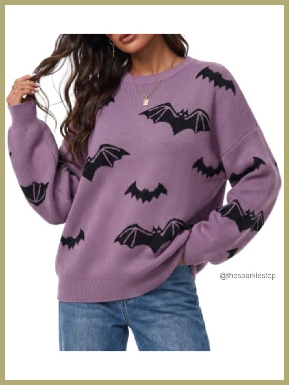 Wool Blend Oversized Sweater Crew Neck Bat Print Fall Halloween Pullover